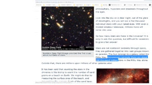 Screenshot from ESA home page mentioning how many stars there are in the universe